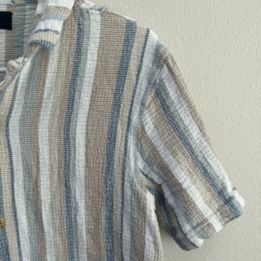 Pac sun Striped khaki blue Button-Up short sleeve Shirt Small - Picture 3 of 4